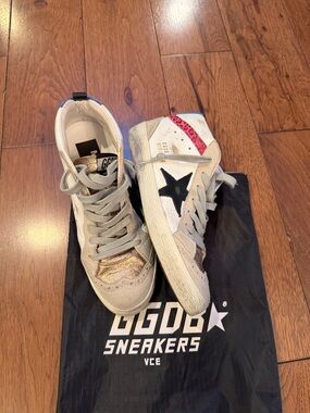 Authentic Golden Goose White & Metallic Star High-Top Sneakers